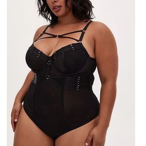 Torrid Black Lace & Mesh Cutout Underwire Bodysuit